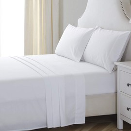 ELINEN Queen Size Bed Sheet Set 4 Pieces, Cotton Polyester Blend Percale Queen Bed Sheets - Wrinkle Free, Breathable, Crisp and Refreshing Feeling Cotton Rich Bedding Sheets