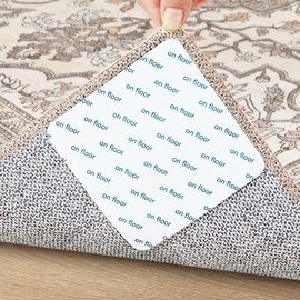 ESEOE 12 PCS Rug Stickers, Anti Slip Double Sided Square Carpet Tape for Hardwood Floors, Easily Peel Off Keep The Rug in Place and Make Corner Flat