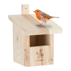 Relaxdays Nesting Box for Half-Cave Breeders, Garden & Patio, Entrance Gap H x W: 65 x 95 mm, Nesting Cave Fir Wood, Natural