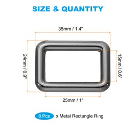 PATIKIL Flat Metal Rectangle Rings 1" / 25mm, 8 Pcs Square Loop Webbing Belt Buckle for Strap Keeper Leathercraft Bag Belt DIY Purse Making, Black