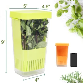 LUVCOSY Fresh Herb Keeper for Refrigerator, Clear BPA-Free Herb Saver, Storage Container for Cilantro, Parsley, Thyme, Mint & Asparagus, Preserver Keeps Fresh Herbs for 3 Times Longer, Green & Orange