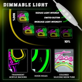 zidoni Tacos Neon Signs LED Lights for Mexican Tortilla Restaurant Wall Decoration,USB Powered Dimmable Tacos Neon Lights LED Signs for Tacos Shop Food Restaurant Bar Pub Man Cave Decor