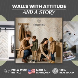 TIMBERCHiC 100% Wood Wall Planks - Made in USA - Peel-and-Stick Panels for Interior Decor - DIY Adhesive Wall Panels, Pearl (3" x 10 Sq Ft)