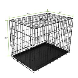 Geniqua Intermediate Black 36" 2-Door Folding Pet Dog Crate Cage Cat Kennel Pen Heavy Duty Outdoor/Indoor Fence w/Abs Tray