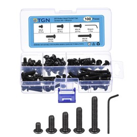 DTGN 100Pcs M5(D) Button Head Socket Cap Screws Kit, 8/12/16/20/30mm(L) Carbon Steel Black Oxide Full Thread Hex Socket Cap Screw Assortment with S3 Wrench - Good for Machine