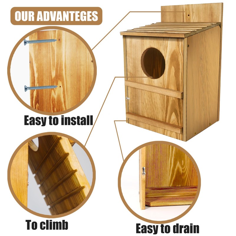 BKISVWCSop Owl House,Wooden Owl Box,Owl Houses for Outdoors, Suitable for
