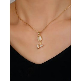 Collar De Tulipán Para Mujer Acero Inoxidable Chapado En Oro 18k, Cadena Elegante Con Dije De Flor, Joyería Fina Ideal Para Regalo De Navidad, San Valentín Y Día De La Madre