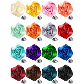 Yuxung 16 Pcs Men's Lapel Pins Handmade Satin Flower Boutonniere Pin Rose Flower Brooch for Suits Wedding Party Accessories