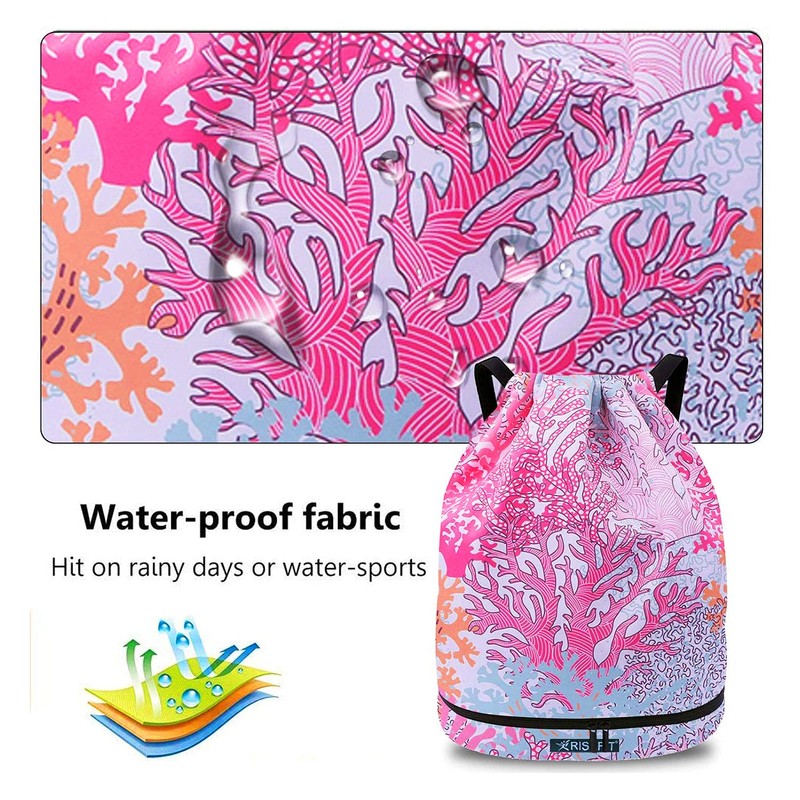 Risefit Waterproof Drawstring Backpack, Swimming Travelling Shopping Gym Bag Nylon