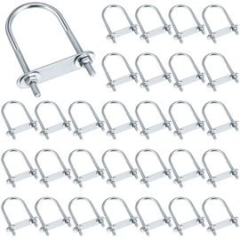 Therwen 32 Sets Round U Bolts Zinc Plated Steel Round Bend U Clamp with Nut Plate Washer (M6 x 40 mm X 90 mm)