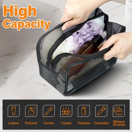 CINDALOG Portable Mesh Shower Caddy Bag, Shower Toiletry Organizer Tote Mesh Bag, Hanging Toiletry Bath Organizer for Gym Travel Camping College Dorm Room Bathroom, Black, Black, Mesh Shower