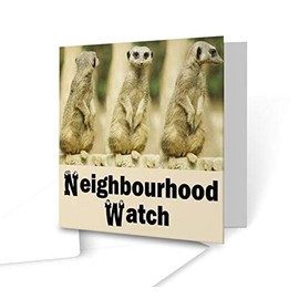 The Victorian Printing Co - Neighbourhood Watch - greeting card with Meerkats on guard - Square Greeting Card