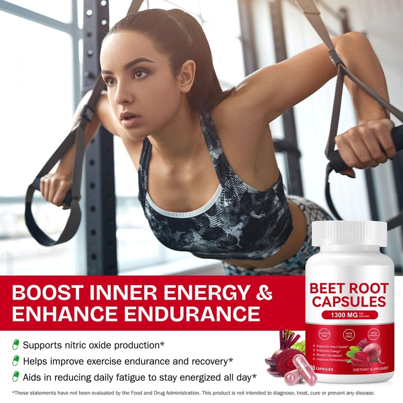 Beet Root Capsules 1300mg, Natural Energy & Endurance Support, Non-GMO