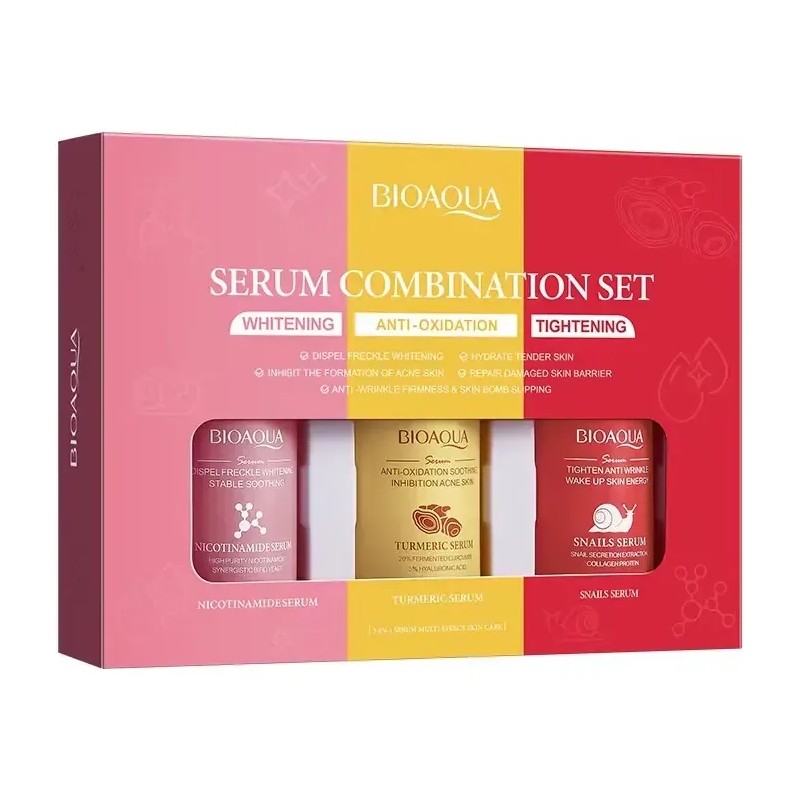 Suero Facial Niacinamida, Turmeric, Baba Caracol Set 3 Pzs