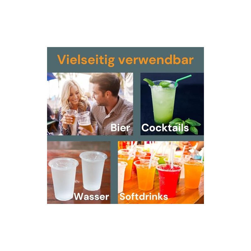 50 Stück Trinkbecher | Eichstrich 0,4l | Bierbecher Plastikbecher Einwegbecher