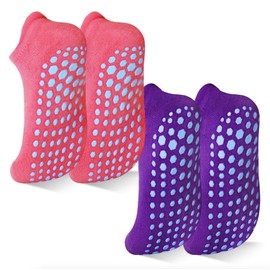 DECOVICI Yoga Grip Women Socks, Non Slip Pilates Socks with Grippers Slipper Ankle Athletic Socks for Dance, Fitness, Gym, Hospital, Home, Trampoline 2 Pairs(Pink+Purple,M)