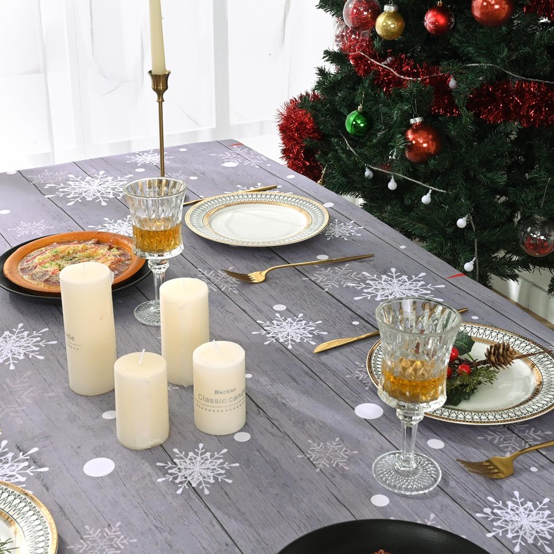 Yrendenge Christmas Grey Tablecloth, Santa Snowflake Rectangular Washable Tablecloth, Waterproof