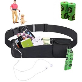 Dog Walking fanny pack waist Bag/Pouch/Belt Dog Treat Training Waist Belt Storage pack Cellphone Holder Storage Pocket Waste Bag Dispenser reflection strips FREE 30 poop bags (All Black)