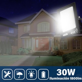 Reflector LED Exterior 30W Luz Exterior, Iluminación 1800Lm, Luz Blanca Fría, IP65 Impermeable, Cri>70, Lugar De Uso Jardines, Terrazas, Graneros, Porches, Fábricas, Muelles, Plazas, Estadios