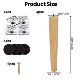 Jyvlucient Sofa Legs Set of 4 Wooden Furniture Legs 30CM/11.8IN Chair Legs Table Legs Cabinet Feets Ottoman Sofa Feet Replacement with Anti-Slip Rubber Protection Pad & Screws for Couch Dresser