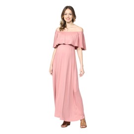 Women's Off Shoulder Ruffle Maxi Maternity Dress (Mauve Solid, M)