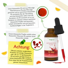 Astaxanthin Drops - High Dose with 12 mg Astaxanthin Per Use - Alternative to Astaxanthin Capsules - 100% Natural Astaxanthin - High Bioavailability - Laboratory Tested - Vegan - 30 ml