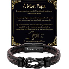 LEAFIA Men's Knot Leather Bracelet with Engraving I Love You, Christmas Gifts, Gift for Him Wedding Anniversary, Men for Valentine's Day, Birthdays for Men, Husband FR