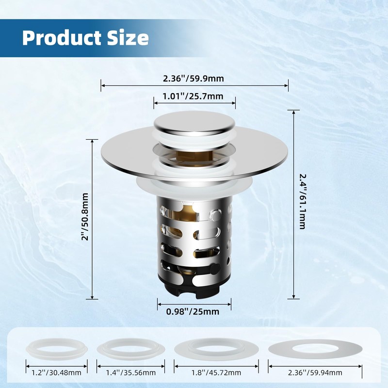 iFealClear Upgraded 4-in-1 Bathroom Sink Drain Stopper Hair Catcher, Universal