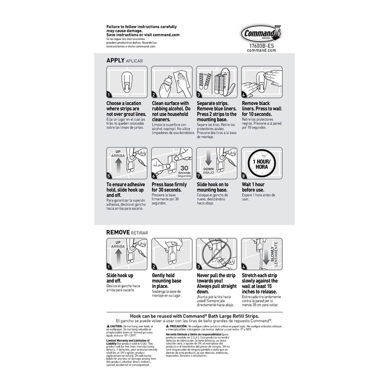 Command Bathroom Hook with Water-Resistant Strips, 1-Hook, 2-Strips, Organize Damage-Free