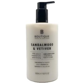 Boutique Sandalwood & Vetiver Hand and Body Lotion, 16.9 Fl Oz, 97% Natural Essential Oils, Quick Drying, Vegan