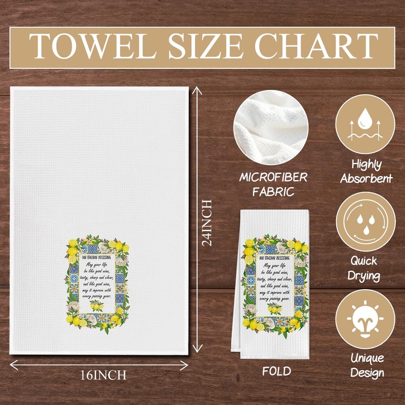 Elefeltclave Italian Blessing Lemon Kitchen Towels, Italian Floral Lemon Dish