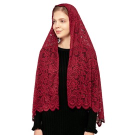 Wgior Rectangular Chapel Veil Scarf Catholic Church Veils Mantilla Wrap Shawl Mass Head Covering (Burgundy)