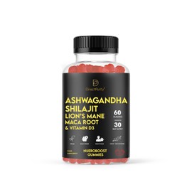 Directpurity Ashwagandha Gummies 500mg, Shilajit 600mg, Maca Root 100mg, Lions Mane 600 mg and Vitamin D3 20mg, 60 Count, Strawberry Flavour, Ashwagandha High Strength Root Extract Supplement, Pure Shilajit