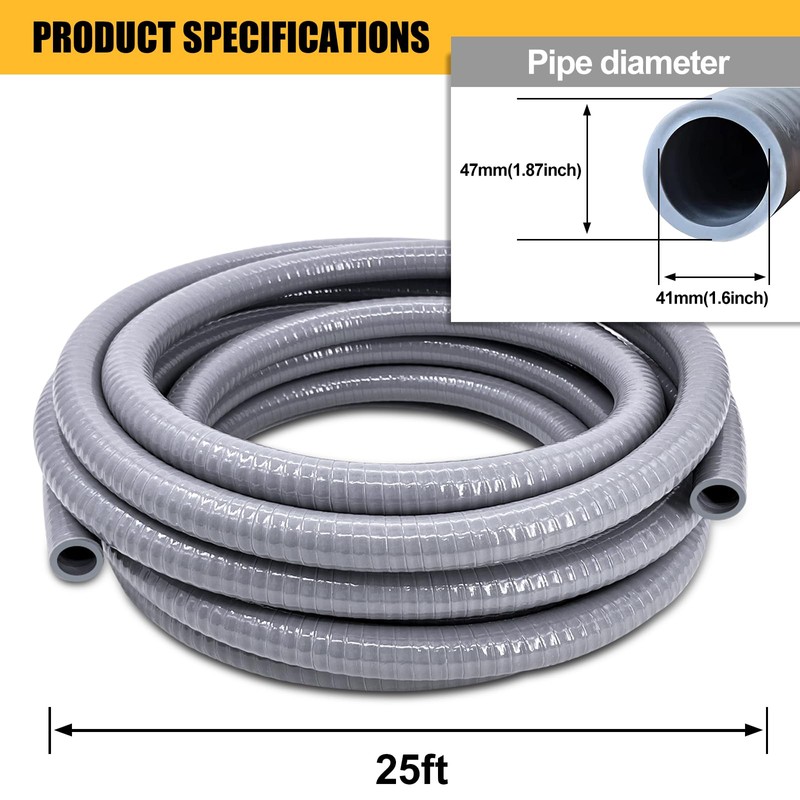 Liquid-Tight Conduit - 1-1/2 inch 25 Foot PVC Flexible Non
