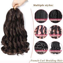 French Curl Braiding Hair 20 Inch 8 Packs Curly Braiding Hair Pre Stretched French Curls Braiding Extension Curl Crochet Braids Spiral Extensions (4#, 20 Inch (Pack of 8))