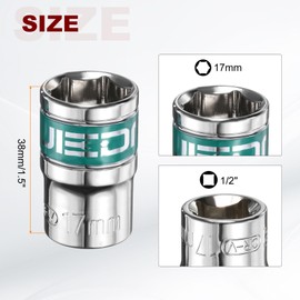 HARFINGTON 2pcs 1/2" Drive 6 Points Socket 17mm Metric Shallow Impact Socket CR-V Steel Flip Socket Spindle Axle Nut Impact Socket for Home Auto Hex Nuts Bolts Repair, Silver Green