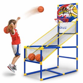 Liberty Imports Kids Arcade Basketball Game Set with Automatic Ball Return, Indoor Mini Basketball Hoop Shooting Game, Includes 2 Inflatable Balls and Pump, Easy Assembly Basketball Toy for Boys