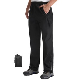 iCreek Men's Waterproof Rain Pants Lightweight Packable Windproof Outdoor Over Pants for Hiking Fishing Golf (Black, Large/34 Inseam)