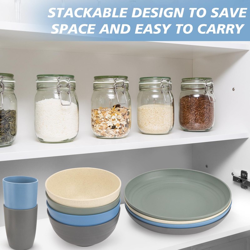 Shopwithgreen Wheat Straw Dinnerware Sets for 4, 20 PCS Unbreakable