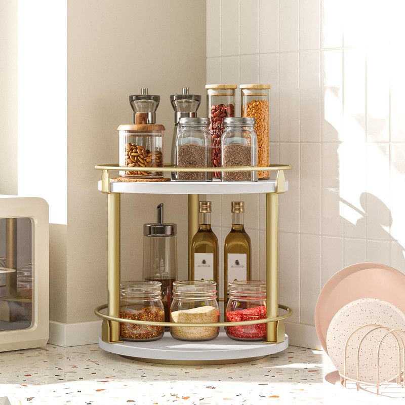 YATINEY Lazy Susan Organizer, Rotating Spice Rack, 2 Tier Spice
