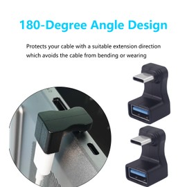 LANMINGLEL 180 Degree Angle USB C Adapter 100W 5Gbps 4K@60Hz U Shape USB Female to USB-C Male Connector for Steam Deck/Switch 2 Pack (USB A 11mm)