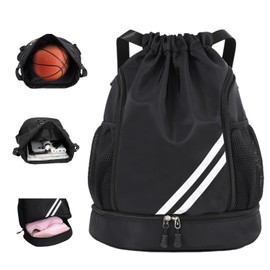 Labreccos - Mochila de fútbol con cordón para natación, gimnasio, bolsa deportiva con pelota y compartimento para zapatos para hombres y mujeres