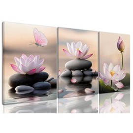 AOYUSMO 3 Piece Pink Lotus Flowers Zen Canvas Wall Art Inhale Exhale Spa Wall Art for Bathroom Lotus Floral Picture Decor Modern Prints for Yoga Meditation Room Living Room 16"x24"