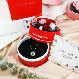Red Eternal Rose Jewellery Gift Box with Preserved Flowers I Love You Necklace in 100 Languages Delivered Gifts for Women, Girlfriends, Ideal for Christmas and Valentine's Day Gifts