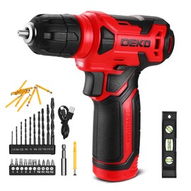 DEKOPRO 8V Cordless Drill, Drill Set with 3/8" Keyless Chuck, 42pcs Acessories, Built-in LED, Type-C Charge Cable, Red Power Drill for Drilling and Tightening/Loosening Screws