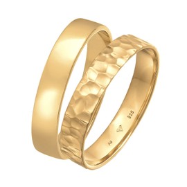 Kuzzoi 0606510722 Men's Ring Set Silver, 2 Pieces Band Rings 925 Sterling Silver Gold-Plated, Silver Rings for Men Basic and Hammered Look, Golden Ring Set Men, Size 60-66, 0606510722, Sterling Silver