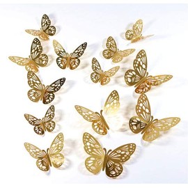 12pcs Gold Silver 3D Butterfly Wall Stickers Art Decal Home Room Decorations Decor (Gold - 8)
