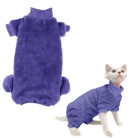 Toysructin Pet Hairless Cat Clothes, Solid Color Cat Four-Leg Jumpsuit Coat Plush Warm Turtleneck Sweater Shirt for Small Medium Large Cats, Soft Thick Kitten Pullover Pajamas for Sphynx, Cornish Rex