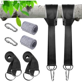 FISHOAKY Tree Swing Hanging Straps Kit 2 Pack, Two 5ft Long Tree Swing Straps, 2 Tree Protectors, 2 Heavy Duty Locking Carabiners, Carry Pouch Bag for Hammocks for Swing, Hammocks & Tire Swings