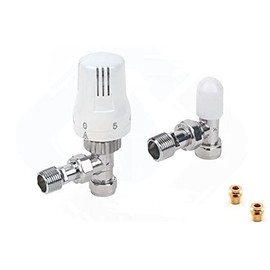 Pipestation Trv Thermostatic Radiator Valve and Lockshield | 1/2inch X 15mm Radiator Valve Thermostatic | Angled Radiator Thermostat Valve Twinpack With 10mm Reducers | Trv Radiator Valves | White